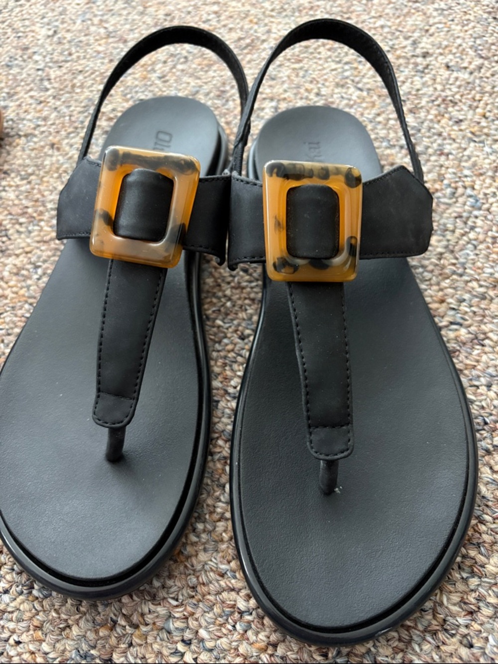 OluKai La’I T-Bar Black Sandals Size 8